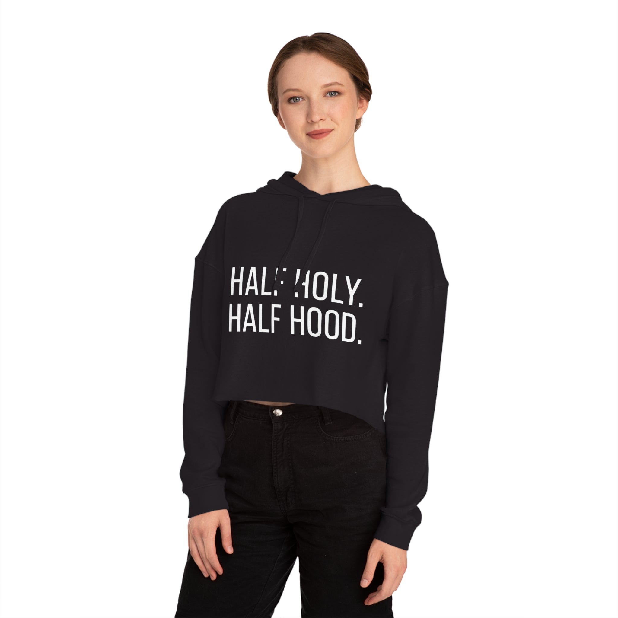 Half Holy Half Hood Cropped Hooded Sweatshirt